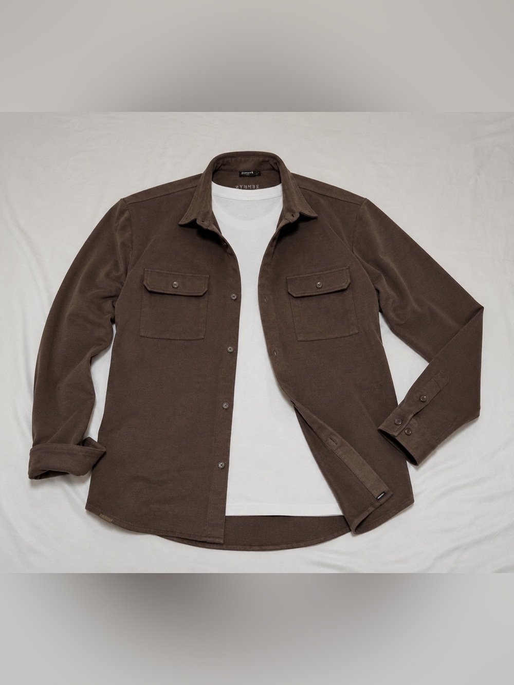 Zephyr Brown Stretch Overshirt Shirt Jacket Button Up Men’s Size M